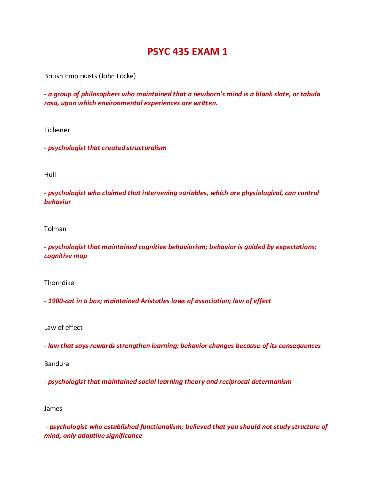 Preview of PSYC 435 EXAM 1 - QUESTIONS AND ANSWERS  (LATEST 2022)